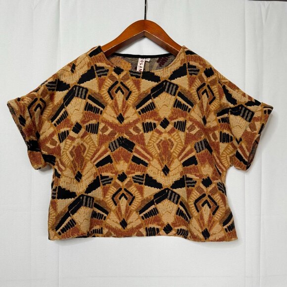 Anthropologie Dolan Seraphina Brown Tan Textured Short Sleeve Shirt Plus Size 1X - Picture 3 of 12